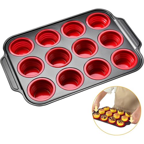 Ershi-Pliable Moule À Muffins En Silicone, 12 Moules À Cupcakes, Press To Release, Coupe À Muffins En Silicone Antiadhésive, Plate[2952]