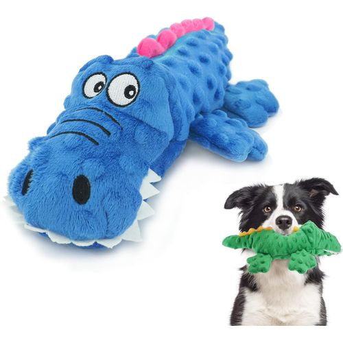 Sound Squeaky Dog Plush Toy Crocodile Safe Chew Toy for Puppies,Small and Medium Dogs,Blue