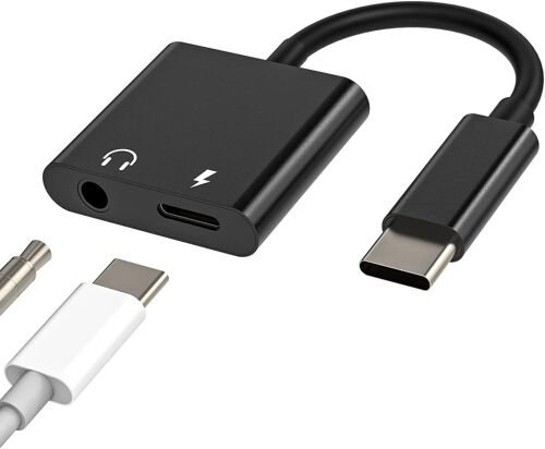 Adaptateur USB C à 3,5 mm Casque Câble Aux Audio Charge Répartiteur Headphone Microphone Convertisseur pour Apple iPhone 15 iPad compatible pour Samsung S24 Accessoires Auto Écouteurs Splitter