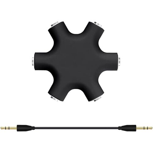 SUBZONAL-Répartiteur de Prise Casque, Répartiteur Audio Stéréo Adaptateur de Connecteur Femelle 5 Voies 6 Ports avec Câble Stéréo 3,5 mm Compatible avec Ecouteurs, Haut-Parleur, Tablette, PC (Noir)