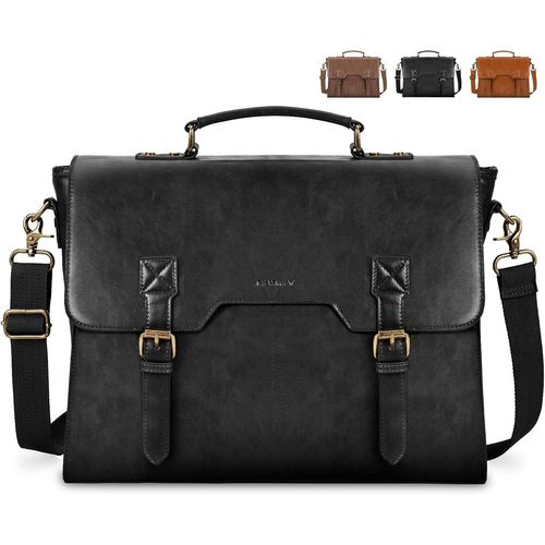 TIANYI-Sac Ordinateur Portable 15,6 Pouces Sac Bandoulière Homme Imperméable Cuir PU Sac Messenger Mallette PC pour Collège Travail Affaires Noir