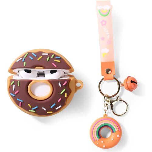 ELVORIX-Joli étui pour AirPods 3e génération, avec poupée et porte-clés anti-perte, coque en silicone résistante aux chocs avec kits pour garçons et filles (beignets)