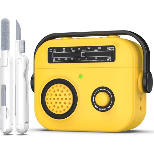 FUIW-Pour Étui Airpods 4,Coque De Protection En Silicone Antichoc Compatible Avec Airpods 4 Génération,Coque Protectrice Design Radio Vintage Avec Mousqueton,Led Frontale Visible,Jaune
