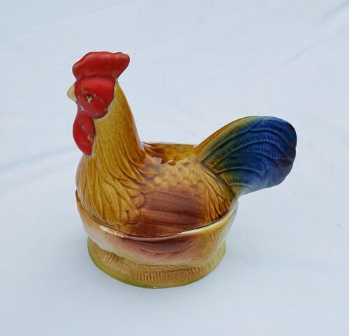 Vintage : Terrine En Forme De Coq - Faïence Réalisée À La Main Signée Michel Caugant