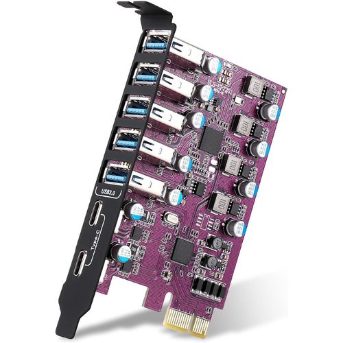 Carte USB 3.0 7 Ports PCI Express USB 5 Gbps,Carte Controleur Interne pour PC de Bureau Windows 10/8/7/XP Mac OS