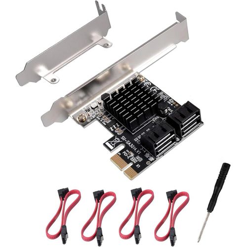 NUEK-Carte Pcie 1 X Sata 4 Ports,Avec 4 Câbles Sata Et Support À Profil Bas,Contrôleur Pcie Vers Sata 3.0 6 Gbit/S,Carte D'Extension Pcie Vers Sata,Carte Pcie Contrôleur Sata