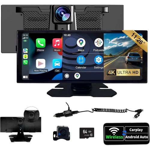 Scumaxcon Carplay Sans Fil Écran Tactile 11.26"" Cadre Noir Avec, Android Auto Airplay Caméra 4k Bluetooth Gps Fm Haut-Parleur Intégré \U2013 Console Centrale Lecteur Multimédia Voiture[Z487]