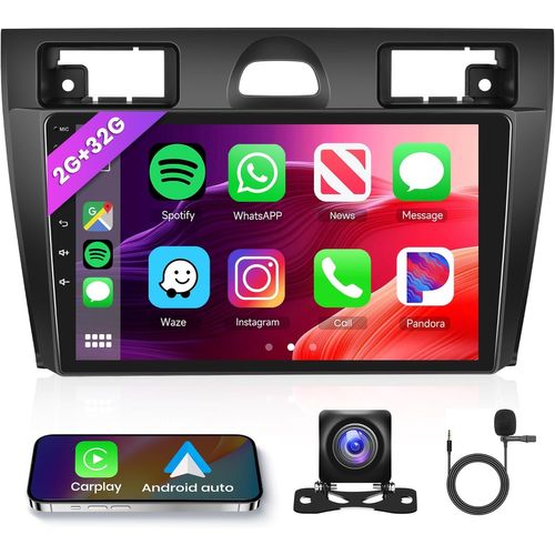 2+32g Android Autoradio 2 Din Pour Ford Fiesta Mk5 2002-2008 Avec Sans Fil Apple Carplay Android Auto Gps Navi Wifi 9 Pouces Autoradio Avec Lien Miroir Bluetooth Fm/Rds/Obd/Dab/Dvr/Swc Camér[Z1171]