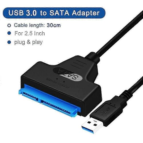 Adaptateur SATA vers USB 3.0, câble Type C vers SATA, transmission de données haute vitesse 5 Gbit/s, adaptateur SATA pour disque dur SSD 2,5 pouces, câble USB 2.0 vers SATA 30 cm