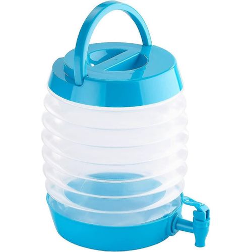 Bidon d'eau : Fût pliable, robinet, support, 5,5 litres, bleu/transparent (bidon d'eau pliable)