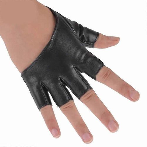 Gants Courts En Similicuir Pour Femme, Demi-Doigts, Demi-Paume, Rouge