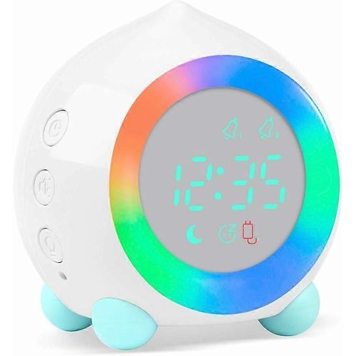 Réveil pour enfants, lampe LED numérique lumineuse, réveil, veilleuse, fille, garçon, jour, nuit, enfant, volume réglable, répétition, chargement USB, réveil, blanc
