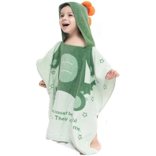 Poncho De Plage À Capuche En Coton Pour Enfants, Serviette De Bain, Piscine, Plage, Natation, Garçons Et Filles, Motif Dinosaure (Vert, S (Hauteur : 85,7 - 101,6 Cm))