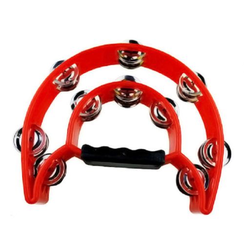 Tambourin Musical Demi-Lune À 2 Rangées De Grelots,Percussion À Main En Plastique Et Métal Pour Karaoké,Fête,Rouge