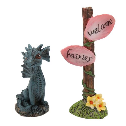 Miniature Dragon Guidepost Statue Set Résine Synthétique Fée Statue Accessoires pour Jardin Pelouse Balcon