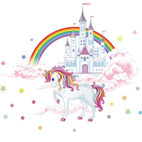 Aquarelle Dessin Animé Licorne Décalcomanies Disposition Préscolaire