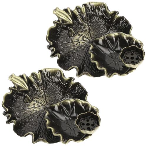 2 Pcs Refoulement Encens Brûleur Lotus Feuille Forme Bronze Couleur Décoration À La Maison Ornements