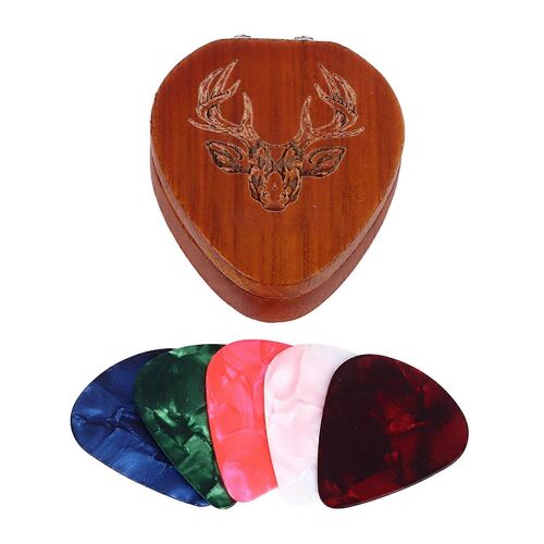 Médiators En Bois D'acajou Support De Rangement Étui De Protection Compact Avec 5 Médiators De Guitare De Remplacement