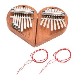 2pcs 8 Clé Pouce Piano Portable En Bois Kalimba Pendentif Coeur Forme Mini Doigt Instrument (Forme De Coeur (Gauche Droite)