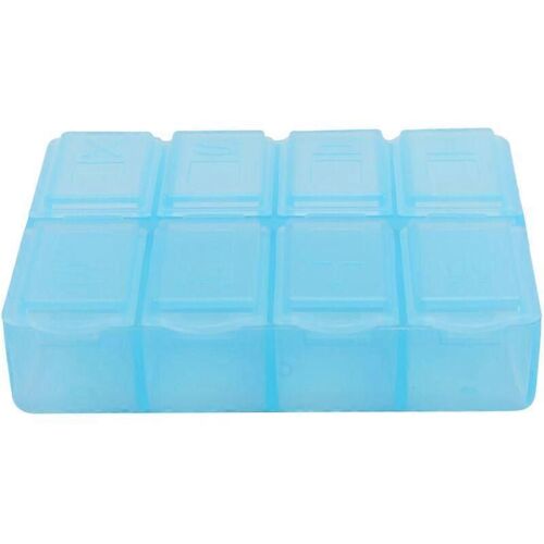 Pilulier Rectangulaire En Plastique 8 Compartiments 7 Jours Bleu