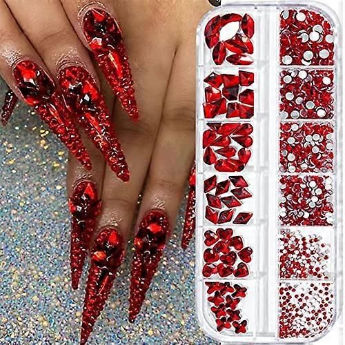735 pièces rouge ongle strass pour ongles acryliques pierres rouges pour ongles cristaux 3D ongle diamants décoration bricolage (rouge)