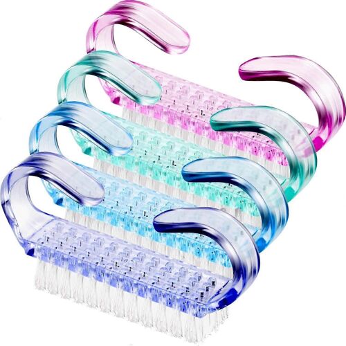 4 Pièces Poignée Brosse À Ongles Nail Scrub Brosse De Nettoyage Brosses À Ongles 2,6 X 0,5 X 1,4 Pouces (Bleu,Vert,Rose,Violet)