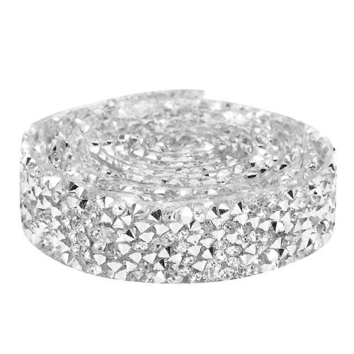 5 Yard Strass Cristal Maille Chaîne Banding Fer Sur Applique Robe De Mariée Chaussures Garniture (Argent)