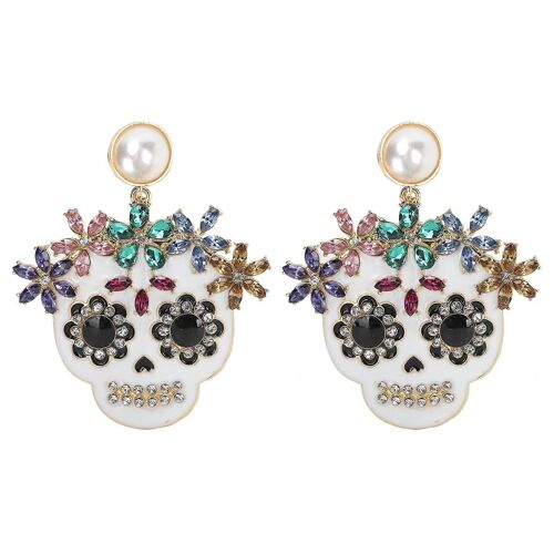 Tête De Mort Boucles D'oreilles Style Exagéré Strass Boucles D'oreilles Dames En Alliage Boucle D'oreille Pour Habillage Quotidien Décoration De Fêteblanc