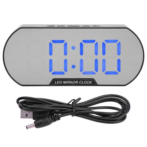 Réveil numérique LED avec miroir de maquillage et batterie USB,pour enfants et personnes âgées,chambre à coucher,bureau,maison,école,bleu