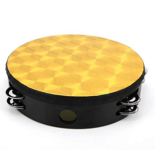 Tambourin À Main Double Rangée Percussion Polyester Tambour Peau Instrument En Bois Massif 8 Poucescarré D'or
