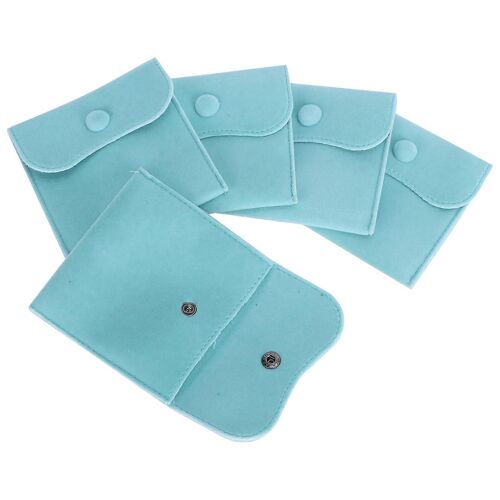 5 Pcs Velours Bouton Pression Sac Bijoux Stockage Flanelle Daim Cadeau Pack Pochette Bleu 10x10cm