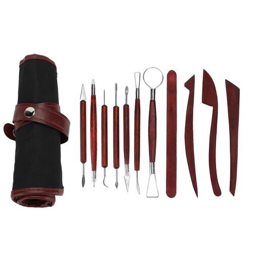 Argile Douce Sculpture Outils Multipurpose Inoxydable Poterie Accessoires Avec Rouleau Pack Pour Projets D'artisanat Diy 12pcs