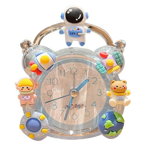 Réveil de dessin animé Silencieux Mignon Décoratif Portable Enfants Horloge de bureau pour enfants Chambre Dortoir Bleu Spaceman