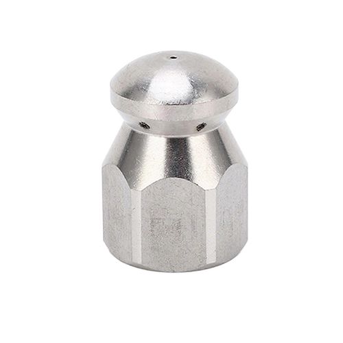 Buse de nettoyeur haute pression 5000PSI Buse de nettoyage de dragage de tuyau Buse de jet en acier inoxydable Tête ronde Avant 1 Arrière 6 trous G1 / 4 pouces