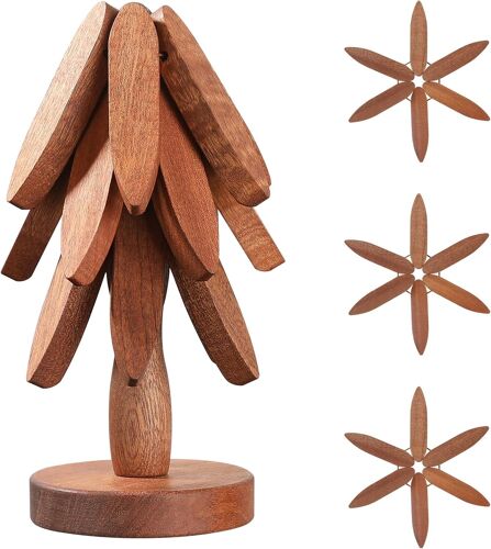 Set De Table - Trépied En Bois Pour Sapin De Noël - Trépied En Bois Pour Plat Chaud - 3 Dessous De Plat + 1 Support - Sapelli Pour Casseroles Chaudes,Bol, Théière