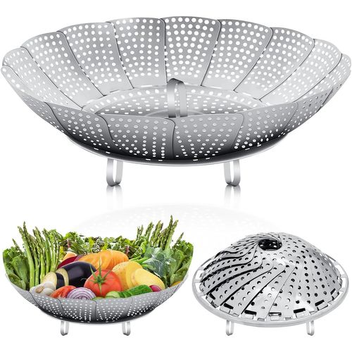 ASFASFq-Royouzi Panier Vapeur INOX Pliable Panier Vapeur Panier à Vapeur De LéGumes DiamèTre 27 Cm Convient à Toutes Les Cuissons