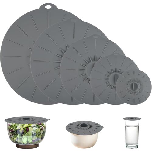 Jexnovashop-5 Pcs Couvercle Silicone Réutilisable Sans Bpa Couvercles En Silicone Effet D'aspiration Imperméable Et Résistant À La Chaleur, Pour Bols, Casseroles, Assiettes, Tasses, Fours, Réfrigérat