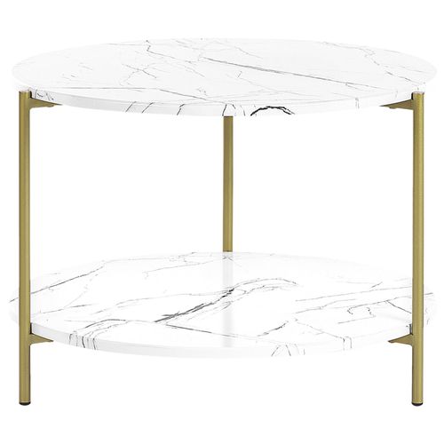 Table Basse Ronde Effet Marbre Blanc Et Doré Reva