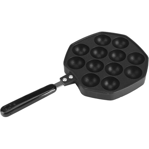 JEXNOVASHOP-Takoyaki Poêle, 12 Trous Poêle à Crêpes Antiadhésive, Moule De Cuisson En Aluminium à 12 Cavités Avec Poignée En Plastique Et Trou De Suspension, Plaque De Cuisson Pour Boule De Poulpe Ta