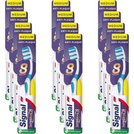 Asfasfq-Signal - Brosse À Dents Integral 8 Soin Complet - Action Anti-Plaque 100% Prouvée - Accès Facile Aux Dents Du Fond - Medium (Lot De 12 Brosses À Dents)