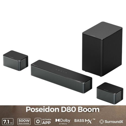 Ultimea Poseidon D80 Boom Barre de son 7.1 avec caisson de basses,Dolby Atmos,puissance de crête de 500W,contrôle via application,égaliseur 10 bandes,121 matrices d'égalisation prédéfinies