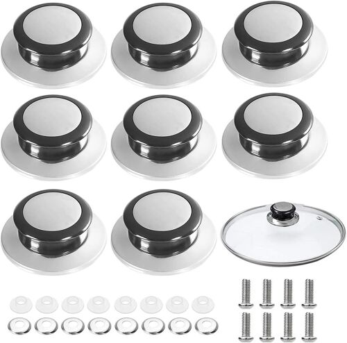 Jexnovashop-8 Pièces Boutons De Couvercle De Casserole,Boutons De Couvercle De Pot,Poignées Universelles Résistantes À La Chaleur Acier Inoxydable Lid Knob De Pot Avec Vis