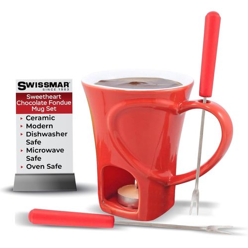 KALANKA-Service à fondue au chocolat Sweetheart, 4 pièces, céramique/acier inoxydable, rouge, 120 ml, chauffe-plat, passe au lave-vaisselle, coffret cadeau