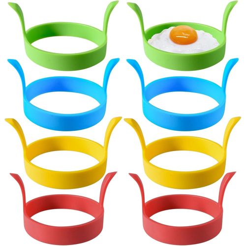 ASFASFq-EUPSIIU 8 Pièces Moule Oeuf Au Plat, Silicone Anneaux d'oeufs, Moules à Crêpes Antiadhésif, Ronde Moule de Cuisson avec poignée pour Friture pour Omelette, Pain de Viande, Dessert (Coloré