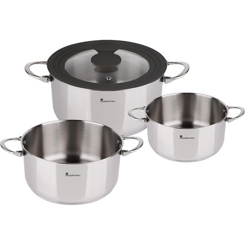 Subzonal-Foodies - Batterie De Cuisine - 4 Pièces Avec Des Casseroles De 4, 20 Et 24 Cm Et Un Couvercle En Verre - Fabriqué En Acier Inoxydable - Compatible Avec Toutes Sortes De Cuisines