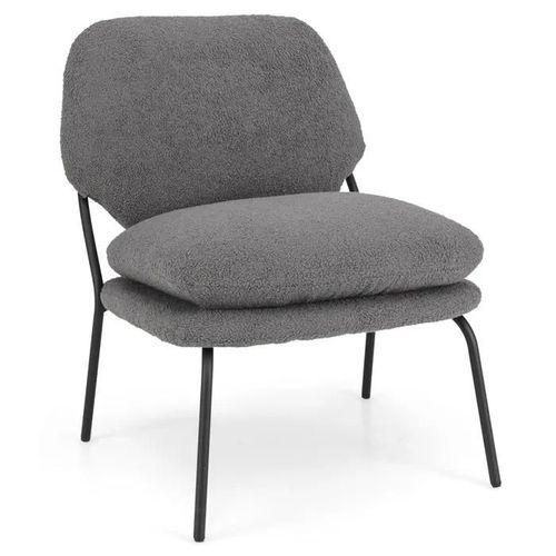 Costway Chaise De Détente En Tissu Polaire Avec Dossier Haut, Coussins Épais, Pieds En Métal, Moderne Pour Salon, Chambre, Gris