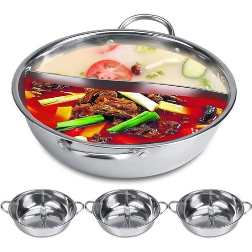 Fondue Chinoise, Hot Pot À Deux Saveurs En Acier Inoxydable Cuisinière À Induction, Four À Gaz, Four Électrique Plaque Vitrocéramique, Etc(31Cm)