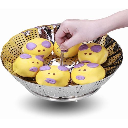 ASFASFq-Panier à vapeur Panier à vapeur pour légumes Rang Panier à vapeur pliable Panier à vapeur rétractable en acier inoxydable de 28 cm de diamètre pour cuire à la vapeur des légumes
