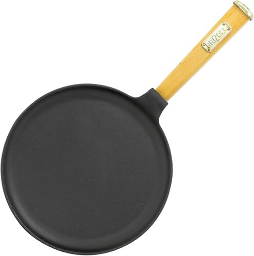 Subzonal-Poêle En Fonte 24 Cm Pour Crêpes Poêle À Frire Brizoll Poignée En Bois Dévissable Induction