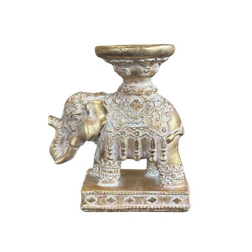 Porte-bougie Eléphant Trompe en bas 11,3 cm - Résine - Doré